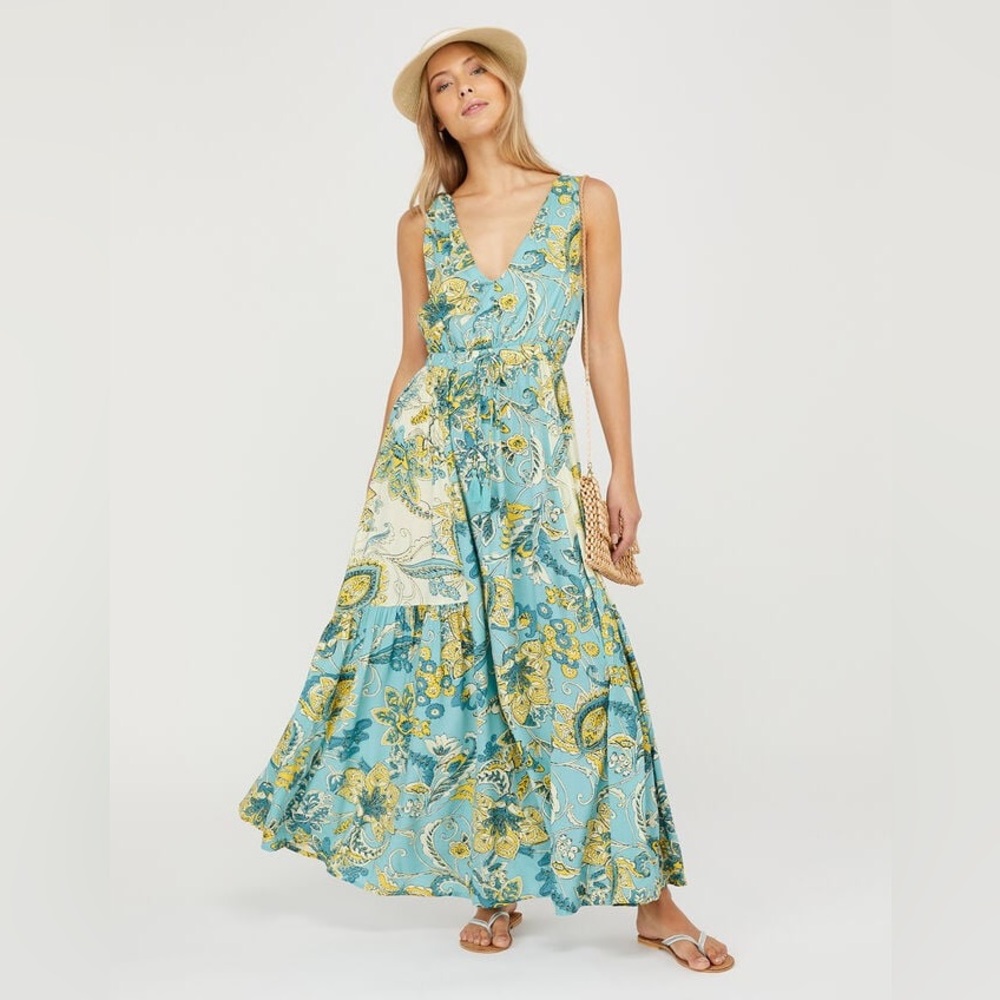 Monsoon Beach Sarasa printed maxi dress in lenzing™ ecovero™ blue